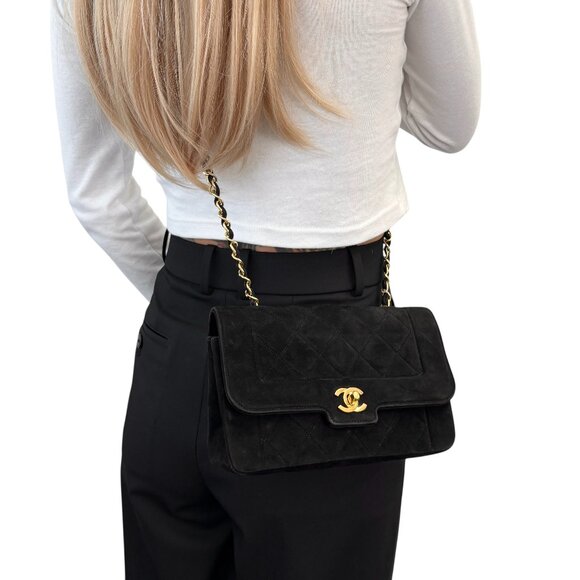 CHANEL Vintage CC Logo Matelasse Flap Chain Shoulder Bag Black Suede [105291] - Picture 1 of 13